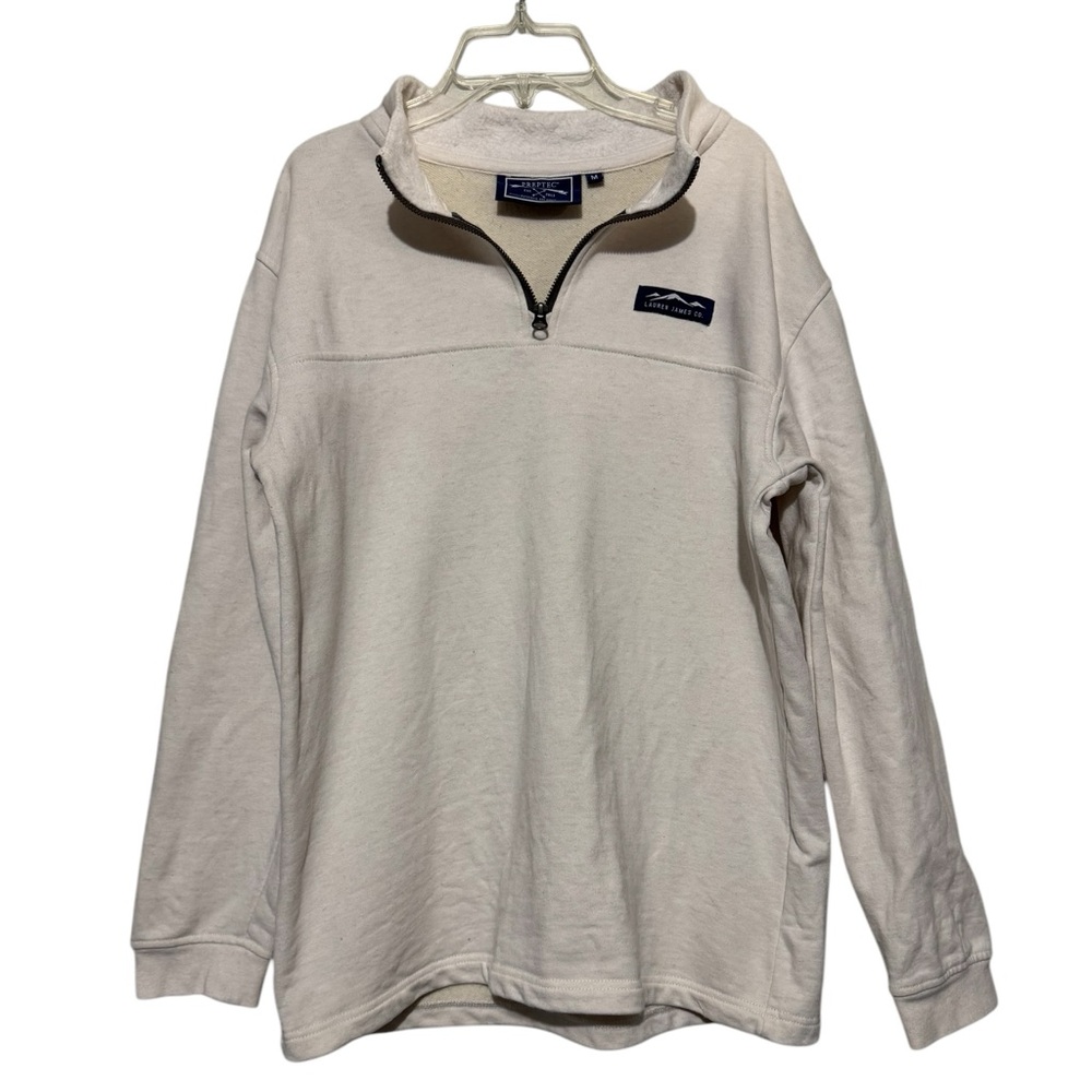 Lauren James Cream Quarter Zip Pullover Sweatshirt Medium Preppy Academia Spring
